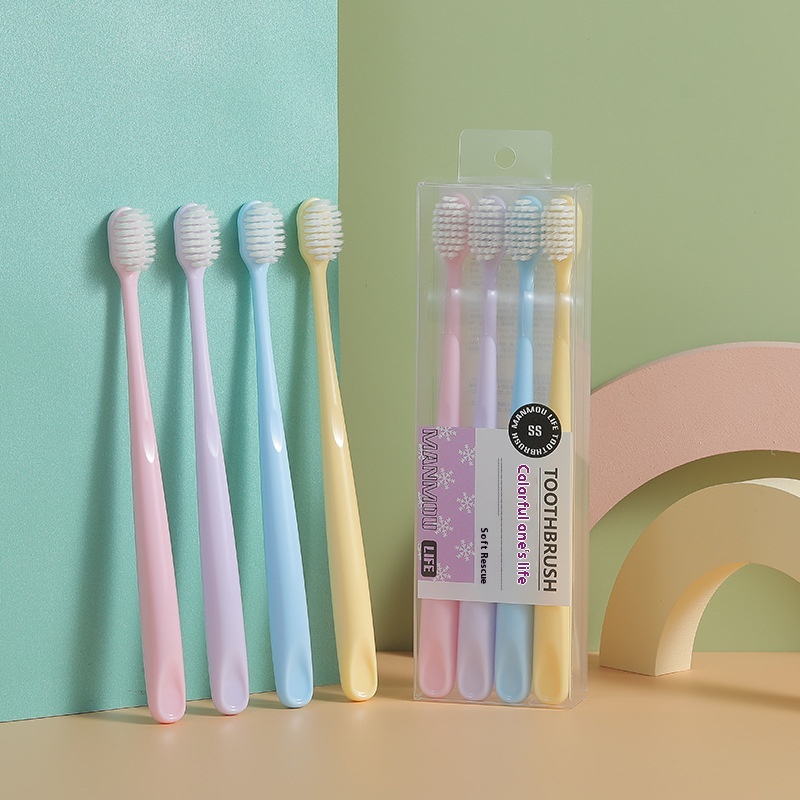 RAOYIJapanese Style Macaron Small Head Toothbrush4 Pieces Family Pack Adult Soft Bristle Toothbrush S