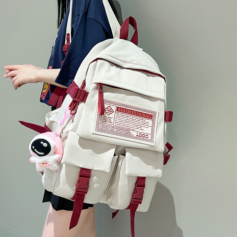 Viney Schoolbag Backpack Female Backpack Junior High School Girls College Students Large Capacity Burden-reducing Travel Bag