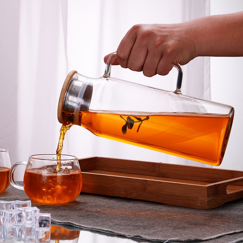 High Temperature Resistant Glass Cold Water Bottle Large Cold Water Kettle Household Flower Tea Juice Filter Pot Set Boiled Water Cup Explosion-proof