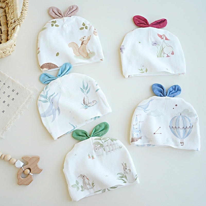 Baby Spring And Autumn0-3 Months Fetal Hatborn Hat Cartoon Ear Cotton Boneless Baby Fontanelle Hat