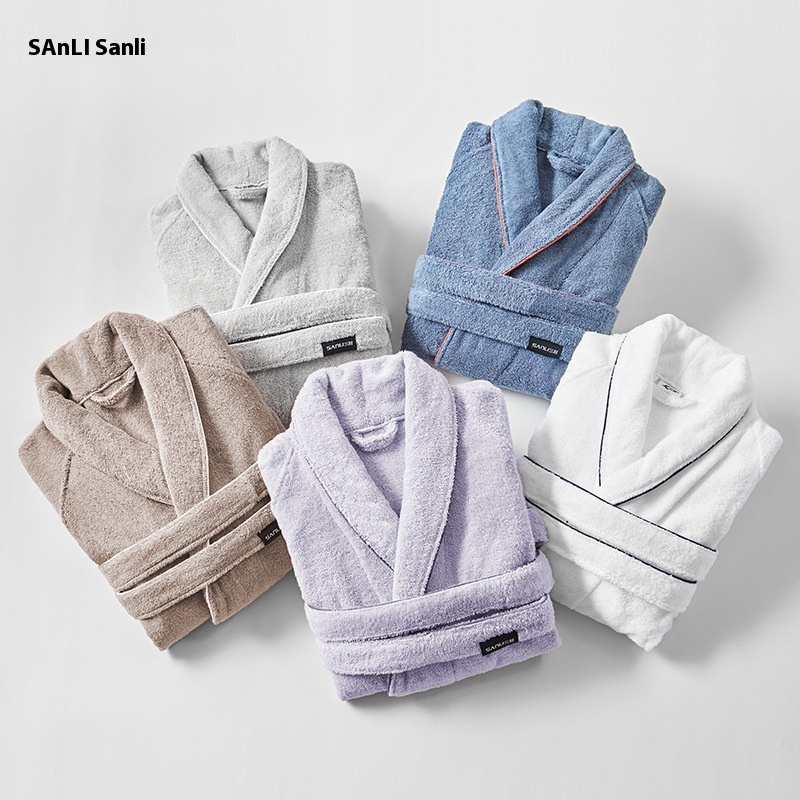 [Product]Sanli Solid Cardigan Bathrobe With Cloth Edge Bathrobe Pure Cotton Bathrobe Couple Adult