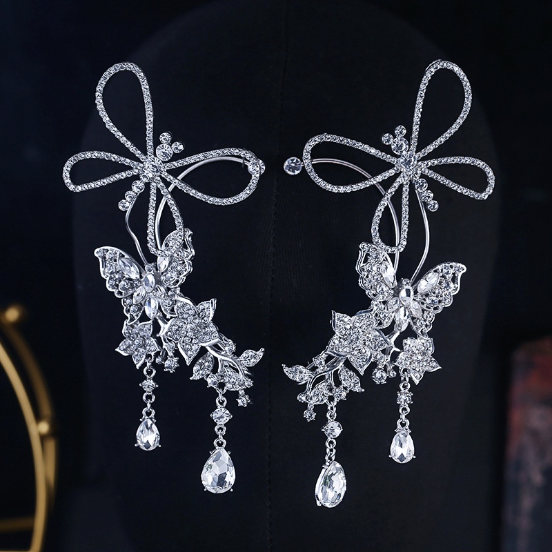 Bride Earrings Heavy Industry All-match Gorgeous Butterfly Earrings Ear Hanging Smart Earrings Wedding Clothing Accessories Makeup Accessories Light Luxury