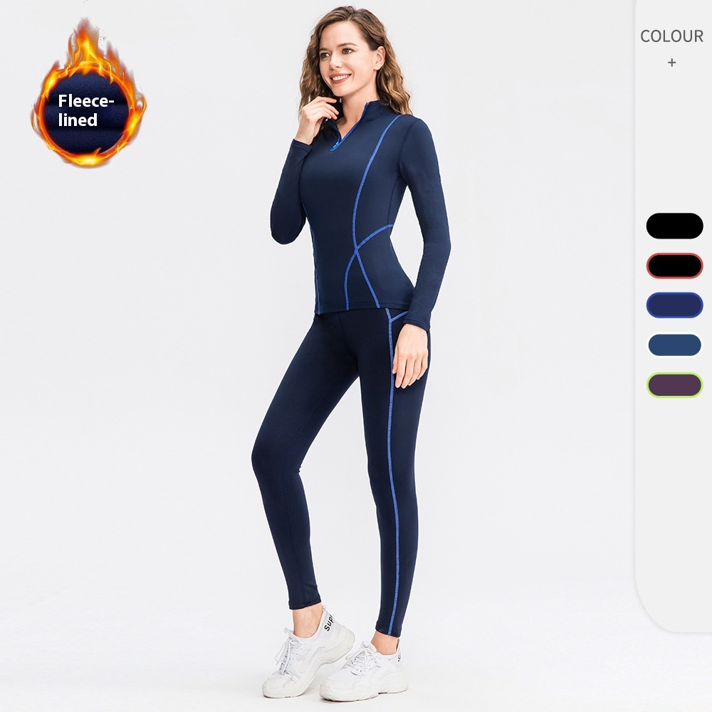 Autumn And Winter Plus Velvet Fitness Suit For Women High Elastic Tight Sports Running Training Yoga Two-piece Suit02513+02324