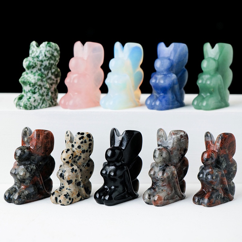 Natural Crystal Butterfly Girl Carving Crystal Raw Stone Polished Home Desktop Decoration Crystal Crafts Ornaments