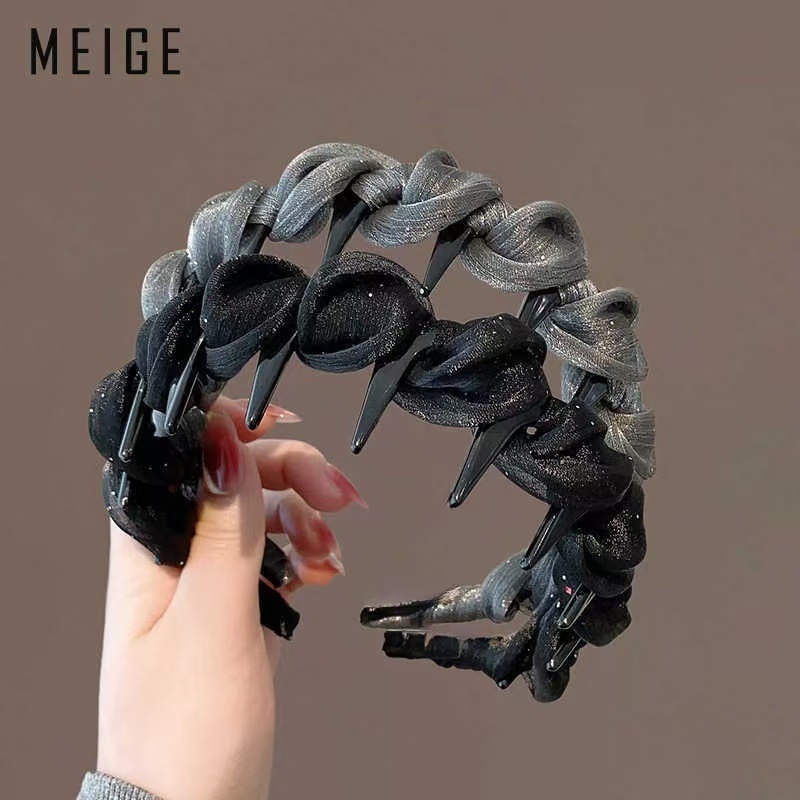 Mesh Hair Band Toothed Non-slip Women's Daily Outer Headwear High Cranial Top Pressure Hair Band High-end Sense