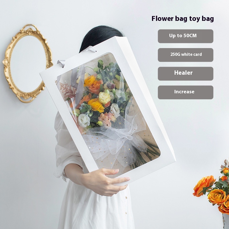 Qixi Festival Window Bag Transparent Handbag Toy Doll Flower Packaging Bag Window Bag Gift Bouquet Bag