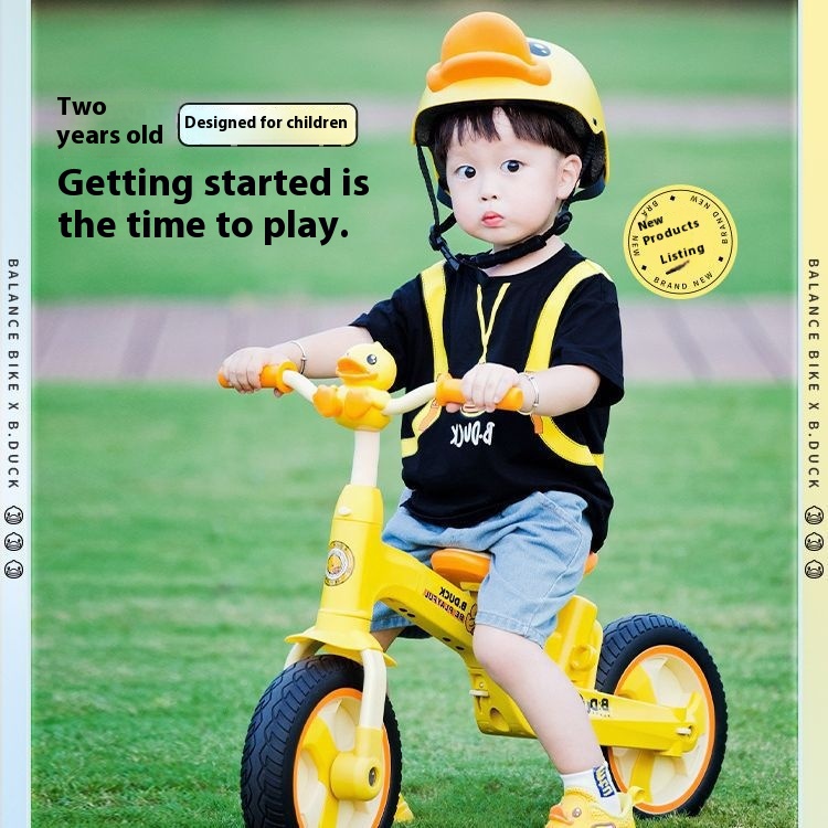 B. D U C K Little Yellow Duck Children's Balance Car Five-in-one Folding Bicycle Sliding Bike2-3-6 Years Old Sliding Bike