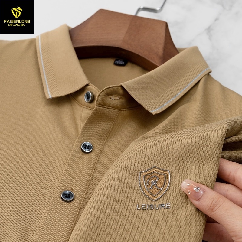 Paisonlong Men's Summer Short-sleeved Casual Large Size Men's Solid Color Large Lapel Polo Shirt Bottoming T-shirt