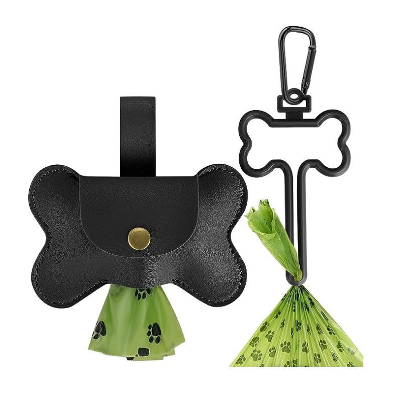 Bone Shape Pet Poop Bag Outdoor Pendant Dog Poop Bag Leather Cover Replaceable Poop Picker