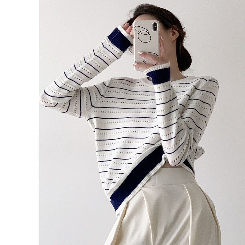 Korean-style Gentle Striped Long-sleeved Knit Top