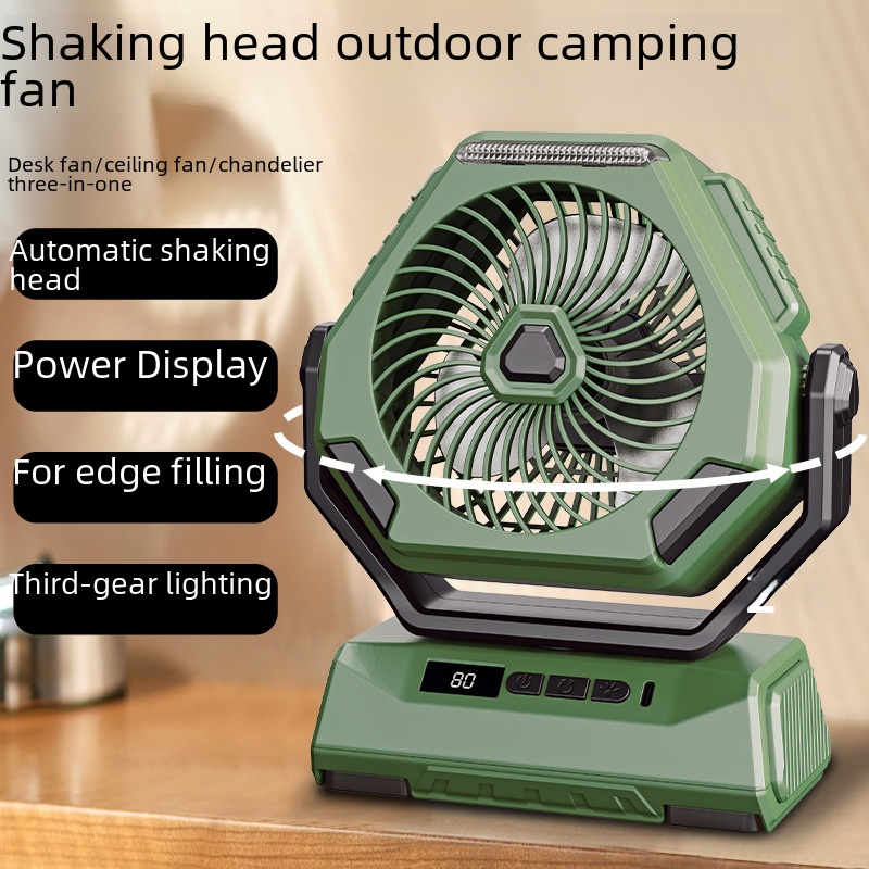 100 Gear High-speed Shaking Head Outdoor Fan 6 Inch Lighting Digital Display Large Capacity Camping Fan