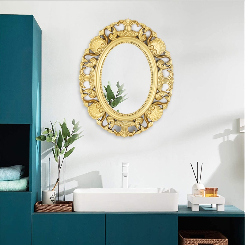 European Classical Oval Decorative Mirror Bathroom Mirror Wall Hanging Retro Mirror Entrance Mirror Bathroom Wall Hanging