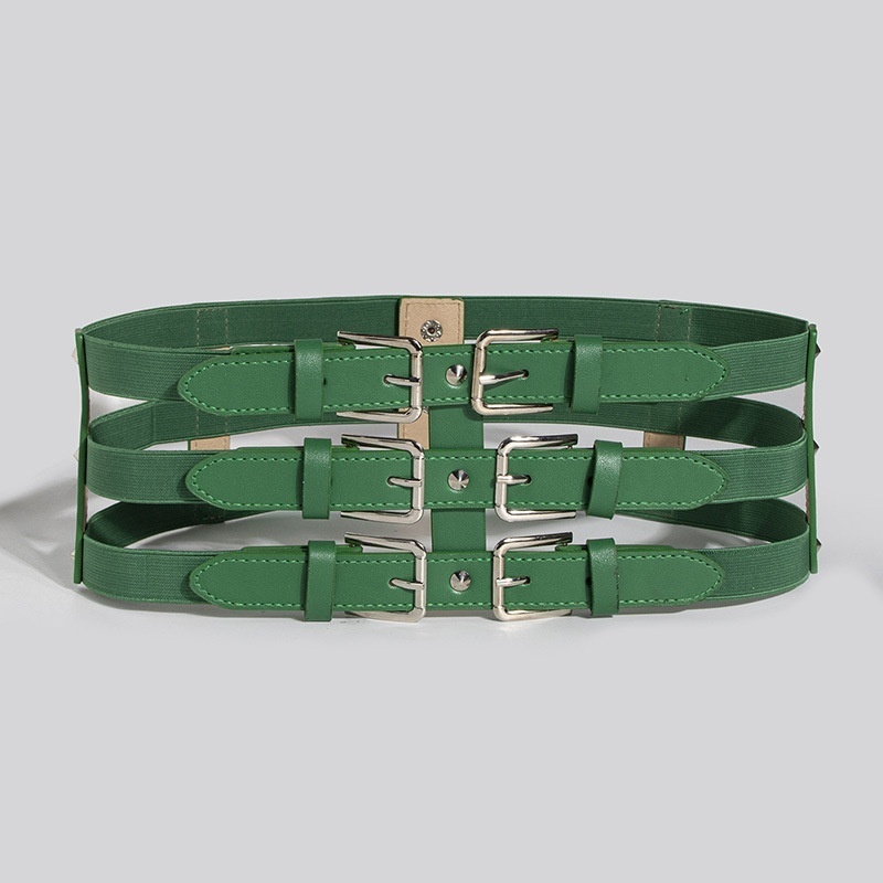 Three-row Elastic Wide Waist Seal Punk Style All-match Dark Series European And American Style Women's Belt