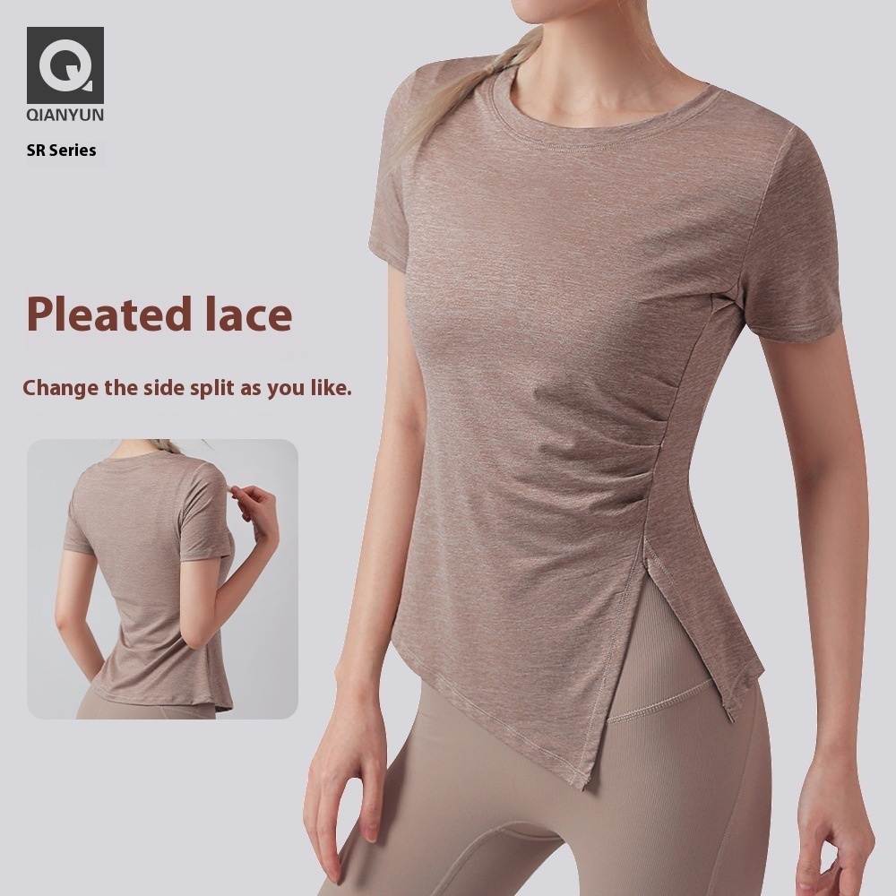 Large Size Sports T-shirt For Women,Elastic,Breathable,Round Neck,Tight,Split,Running,Fitness,Quick-drying Clothes,Short-sleeved,Yoga Clothes For Women