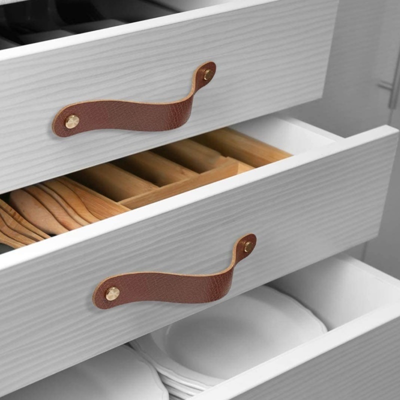 Cabinet Door Leather Handle Anti-collision Children's Room Soft Door Handle Double Hole Rotating Drawer Handle