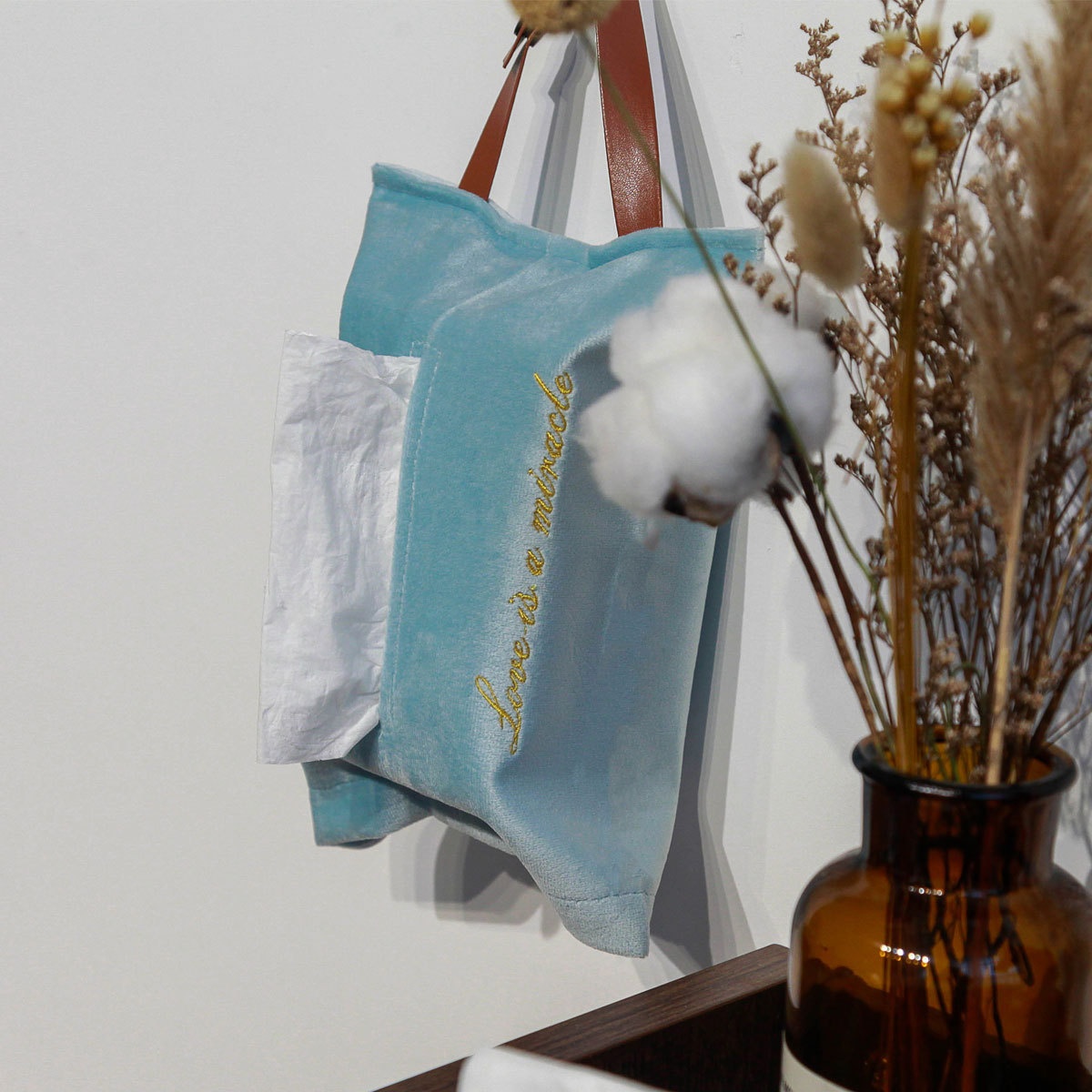 Nordic Bathroom Tissue Cover Hanging Fabric Home Living Room Restaurant Tissue Cover Car Car Velvet Tissue Box