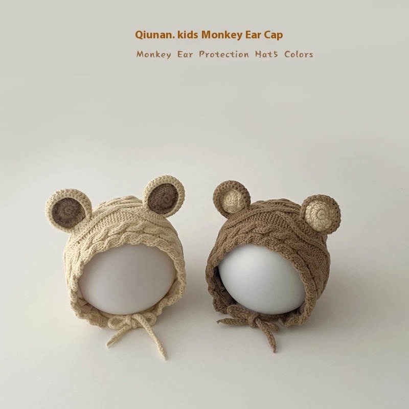 Qiunan Baby Hat Winter Super Cute Lace-up Knitted Baby Earmuffs Wool Hat