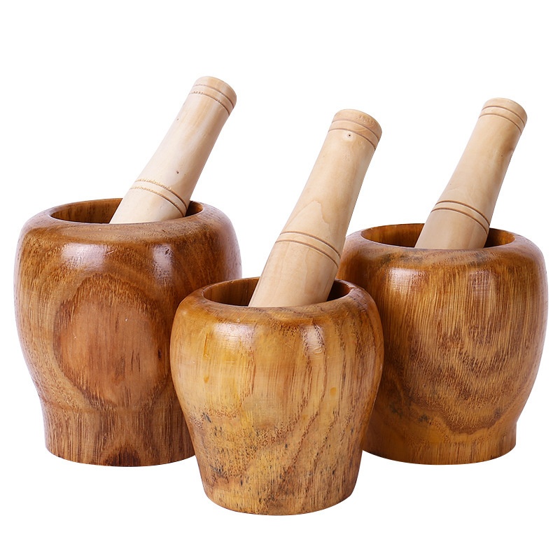 Solid Wood Grinder, Garlic Masher, Medicine Jar, Garlic Masher, Household Manual Garlic Wood Mortar Grinder, Bowl