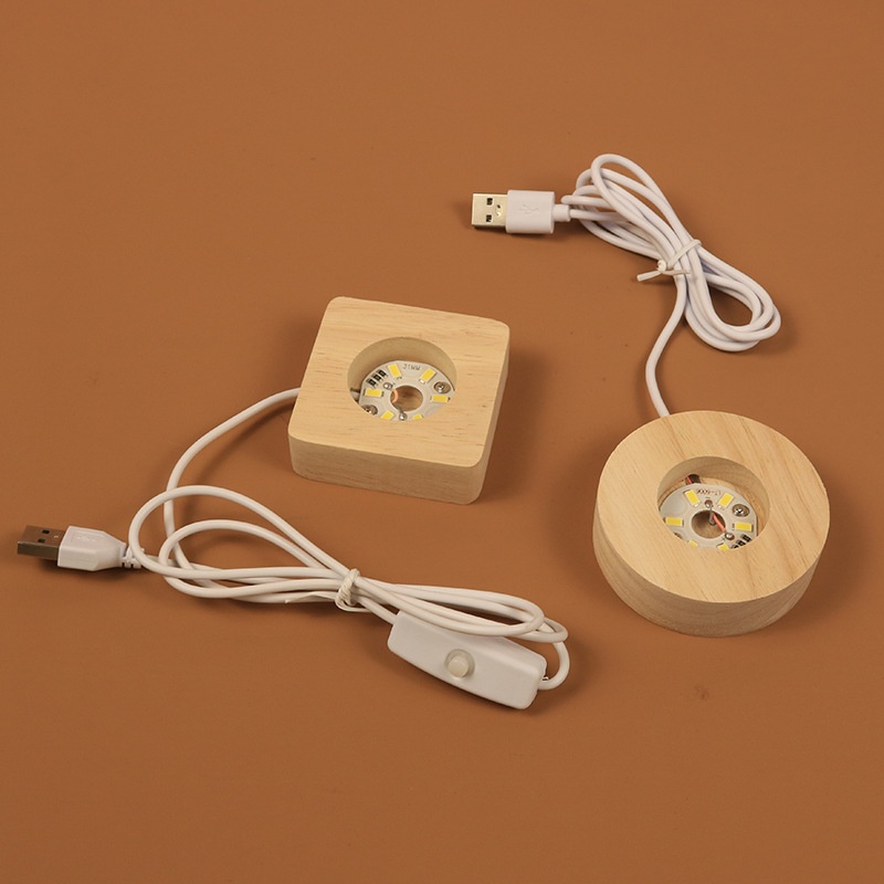 Creative LEDSolid Wood Luminous Round Square Wooden Base USBSocket Ball Seat6 CM8 CMCrystal Ball Small Ornaments