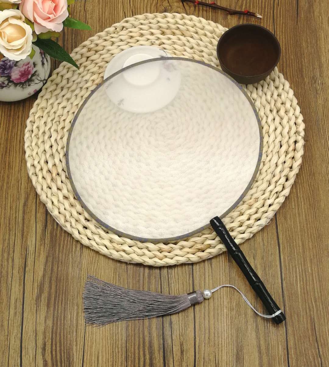 Simulation Silk Translucent Blank Round Round Fan Painting DIYHandmade Palace Fan Hanfu Female Advertising Fan Manufacturing