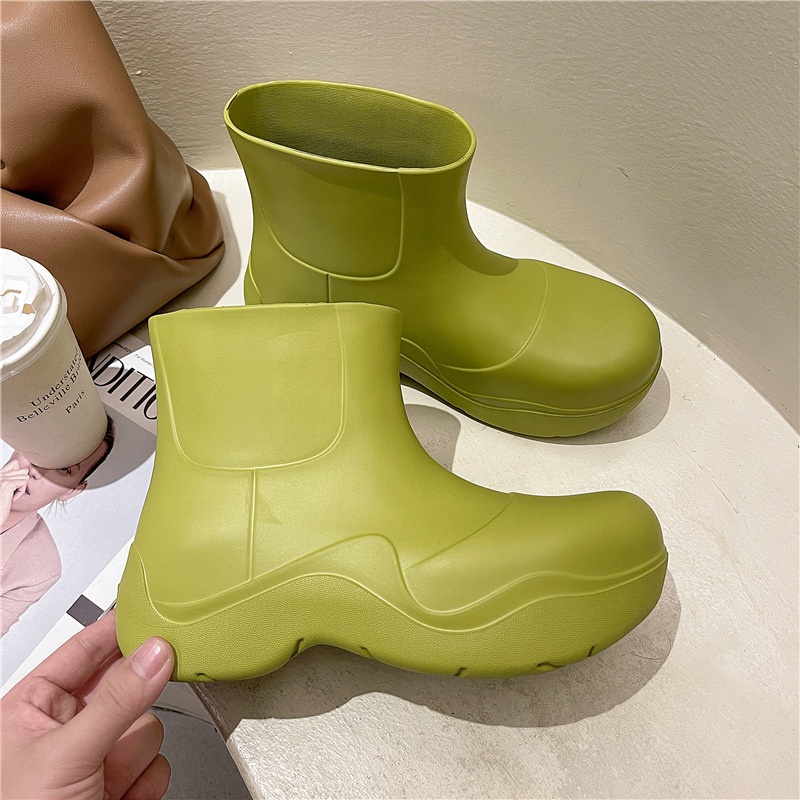 Candy-colored Waterproof Anti-slip Short Tube Boots With Thick Soles For Women.
