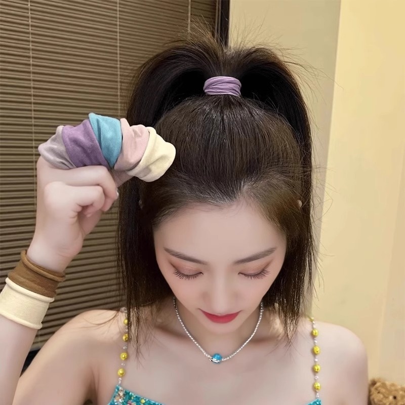 High Stretch Durable Seamless Ultra-wide Mask Muscle Hair Ring Women's High Paytail Headband Leather Tendon Hair Rope Headwear