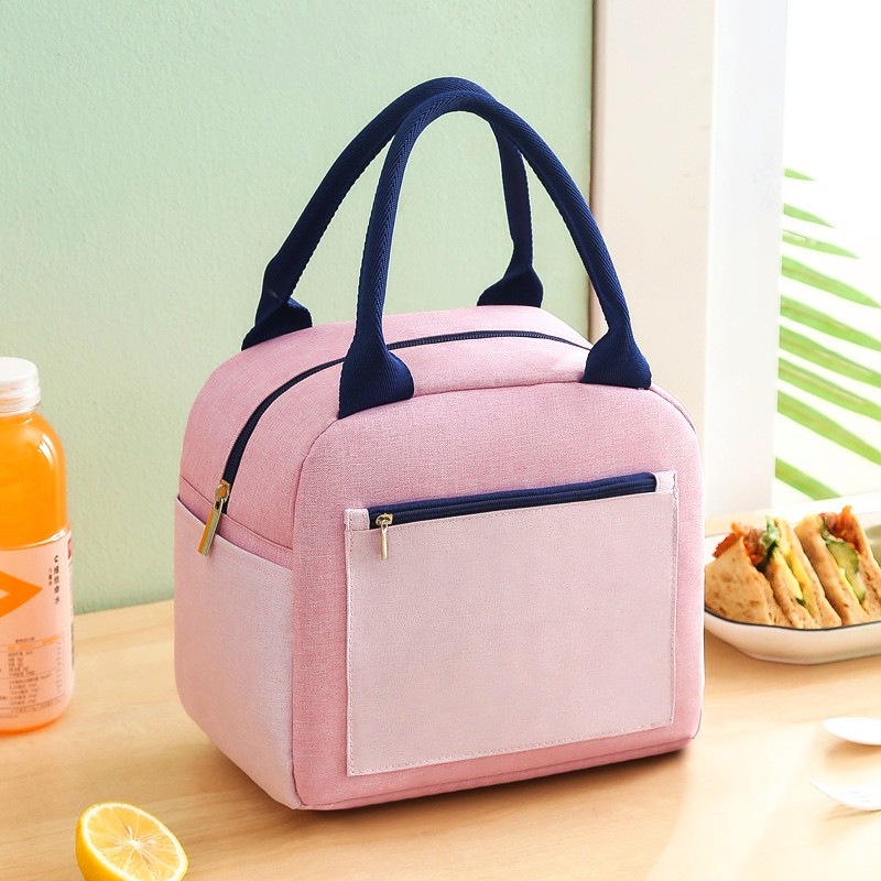 Color Block Bento Bagulated Bag,Ionic Lunch Box Handheld Bag,Thickened Aluminum Foil Waterproof Lunch Box Bag