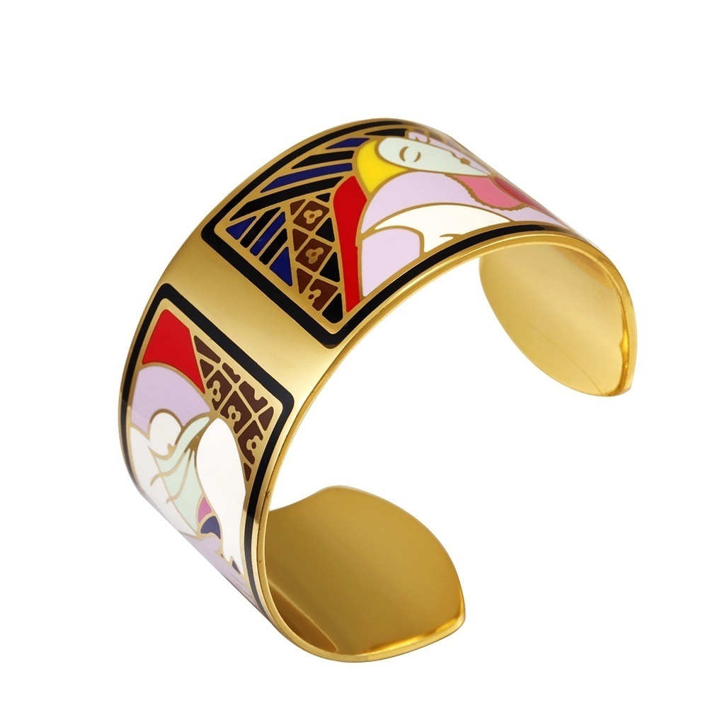 Enamel Bracelet European And American Open C-shaped Copper Plated18k Real Gold Bracelet Hot-selling One-piece Dery