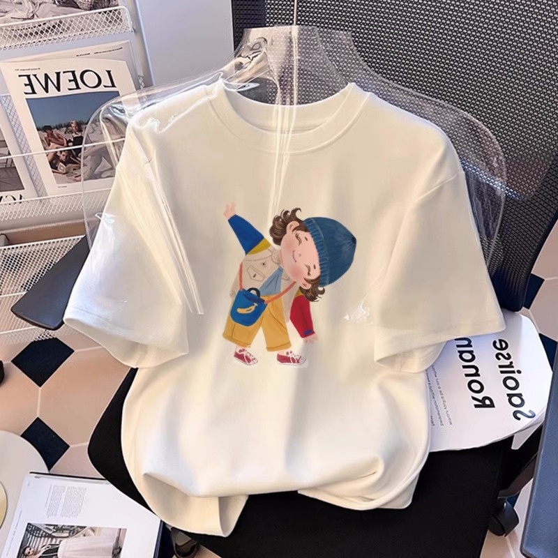 Cotton Short-sleeved T-shirt Women's Summer Arrival Loose Round Neck All-match Printed Shoulder Half-sleeved T-shirt Top