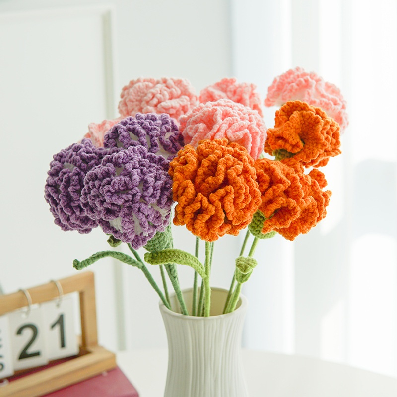Hand-woven Woolen Finished Product,Immortal Flower,Carnation Simulation Bouquet,Holiday Creative Gift For Mother's Day