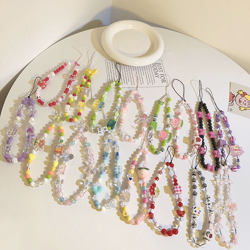 Color Bead Hanging Chain Keychain Universal Mobile Phone Case Lanyard Camera CCDPendant Pendant Female Model Internet Celebrity