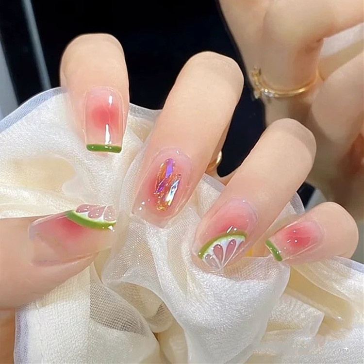 Summer Lemon Fresh Blush Wear Nail Art Summer Whitening False Nails Nail Art Finished Short Version Disassembly