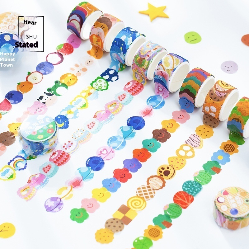 Wenshu Die-cut Washi Tape Milky Series Hand-painted Color Basic Notebook Decorative Stickers100 Pieces8 Types