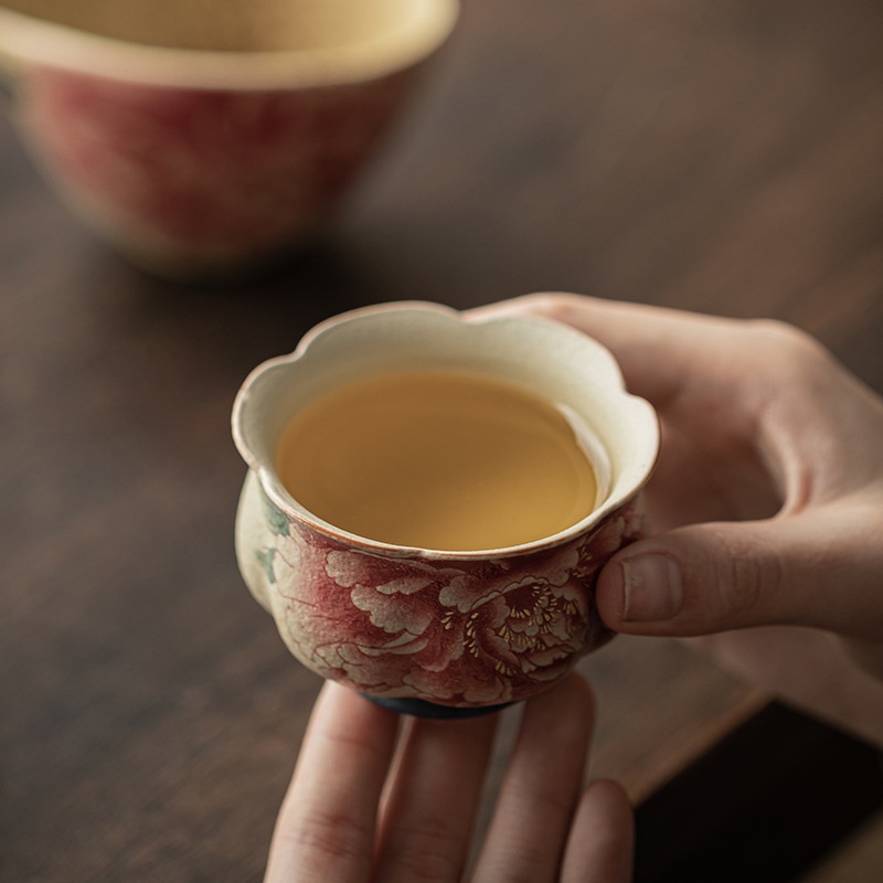 Blue And White Flint Red Ceramic Tea Cup Household Tea Tasting Cup Flower Mouth Cup Meditation Cup Tea Cup Vintage Tea Set Single Cup