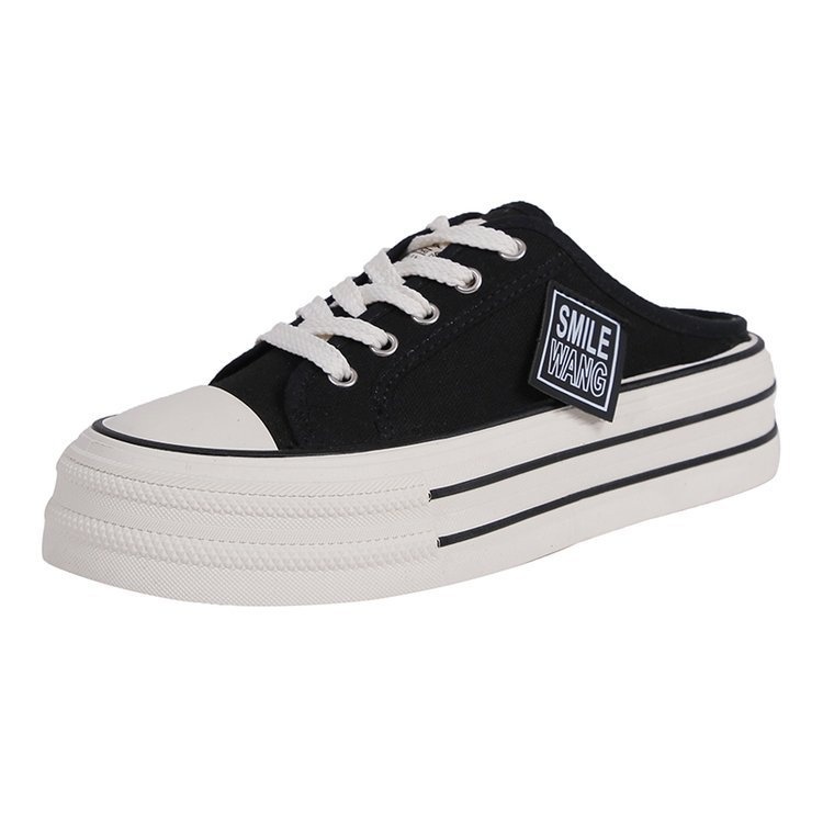 Canvas Half Slippers Women's Summer Outer Wear Internet Celebrity Hot High-grade Thick Bottom Height Increase No Heel Lazy