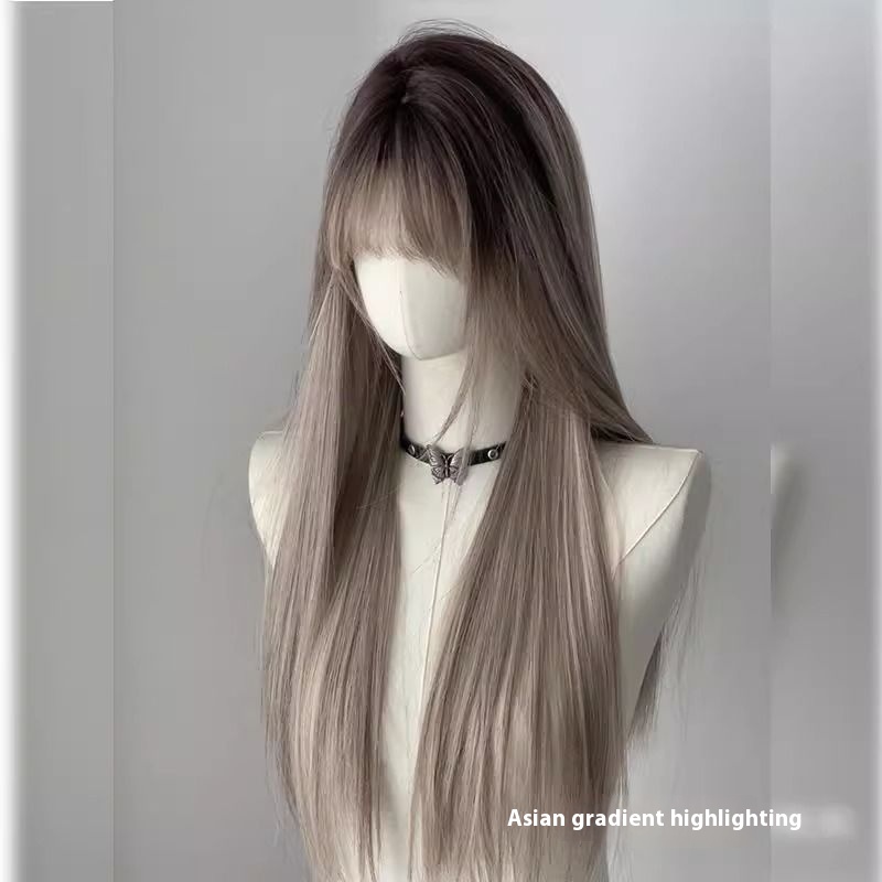 Yi Yue Ting Wig Women's All-Asian Style Mid-point Gradient Gold Long Straight Hair Summer Thin Full Top Hair Cover Full Head Cover