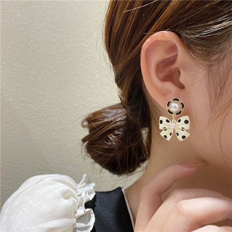 S925 Needle Autumn And Winter Pearl Earrings Earrings Korean Polka Dot Bow Earrings Earrings Earrings - 3