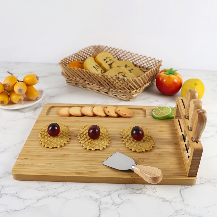 Bamboo Cutting Board Bread Fruit Cutting Butter Food Board Knife And Fork Four-piece Cutting Board Set Cheese Cheese Board