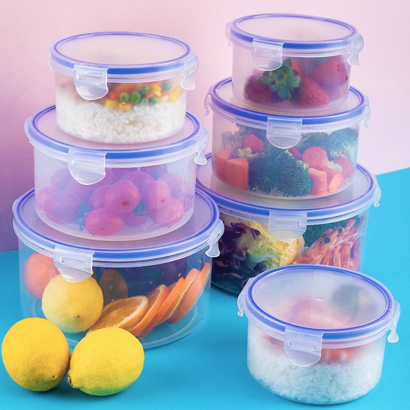 Refrigerator Storage Box Round Fresh Lunch Box Microwave Heating Fresh Lunch Student With Lid Round Bowl Set