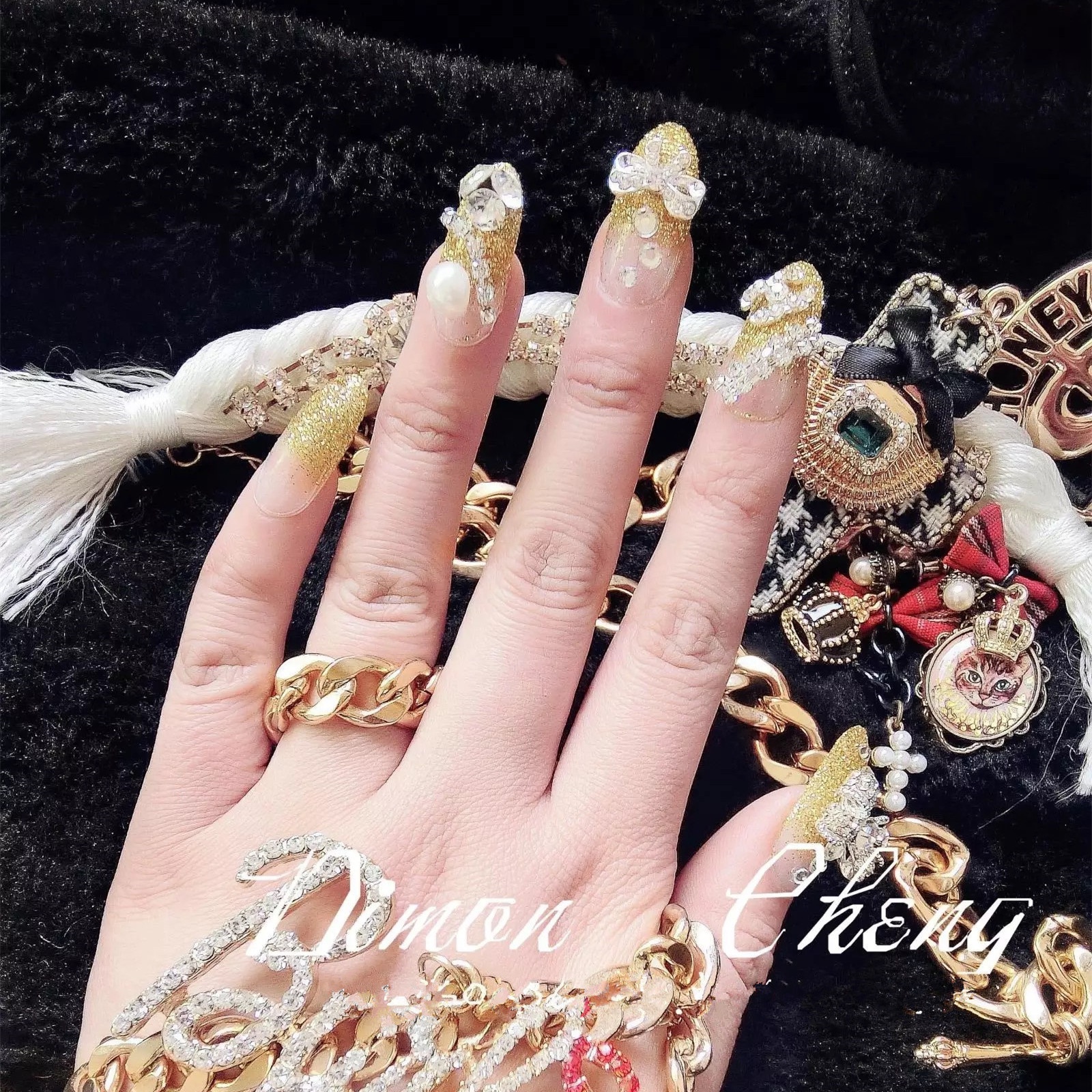 Bridal Manicure Finished Product False Nails Gold Long Nail Stickers Wearable And Removable