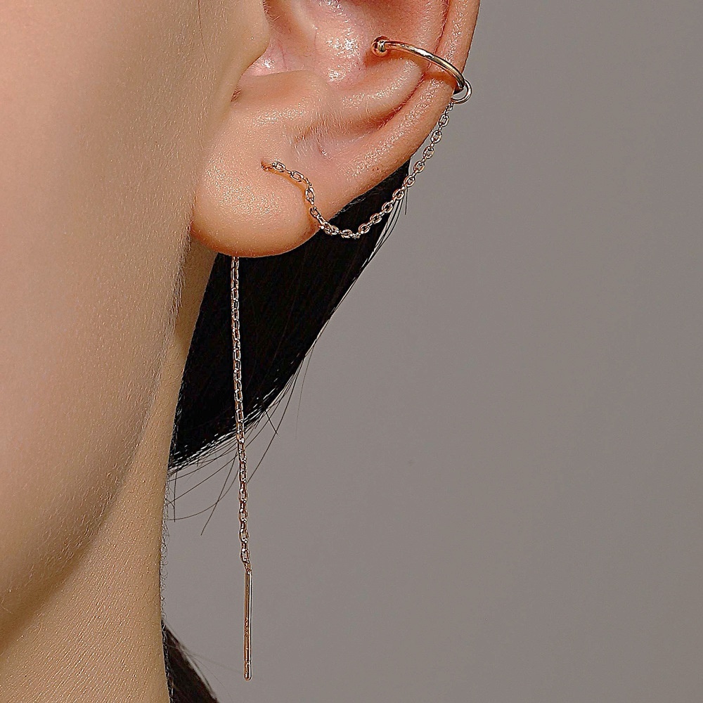 Korean Long Tassel Earrings Earrings Sweet Fresh C-shaped Ear Bone Clip Net Celebrity Simple Earringss