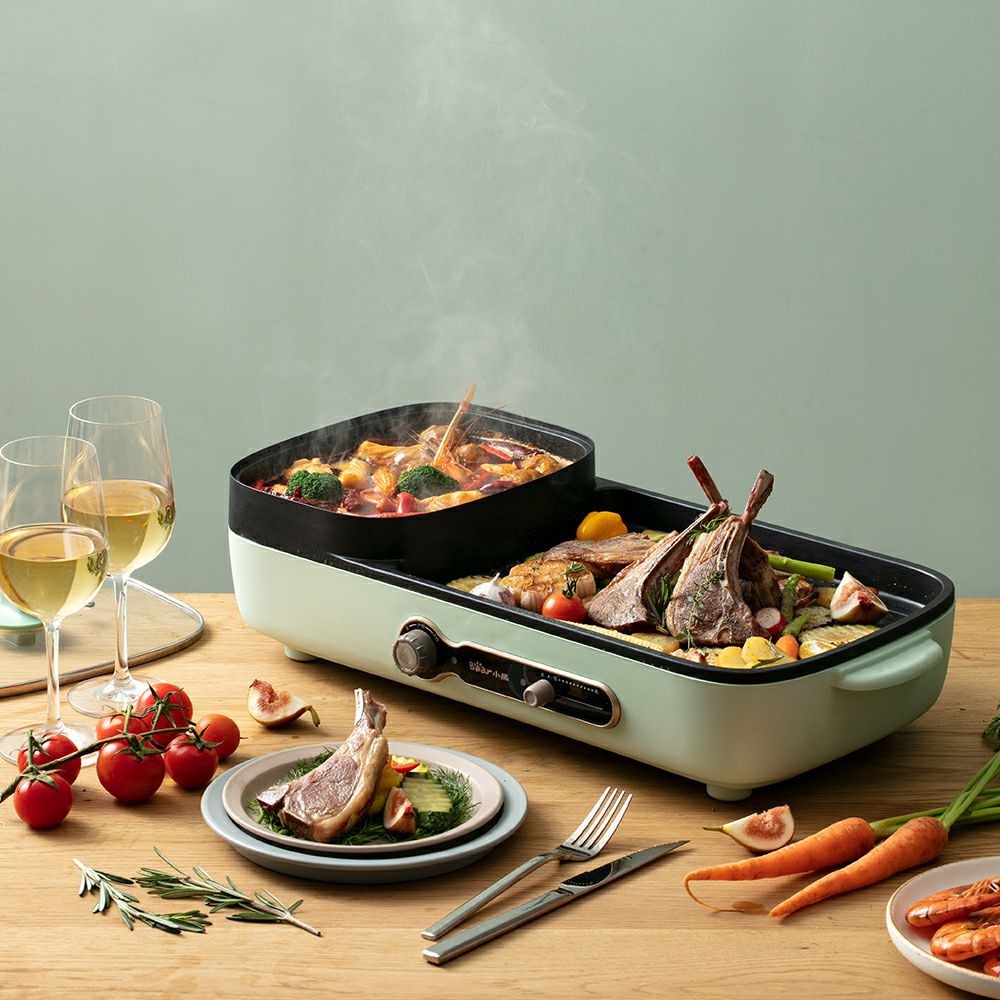 Bear DKL-C15 G1 Electric Barbecue Multi-function Cooking Pot Electric Hot Pot Barbecue Machine Grilled Shabu All-in-one Pot Internet Celebrity