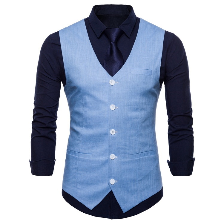 Foreign Trade Autumn Thin Simple Men's Single-breasted Fashion Casual Solid Color Youth Vest