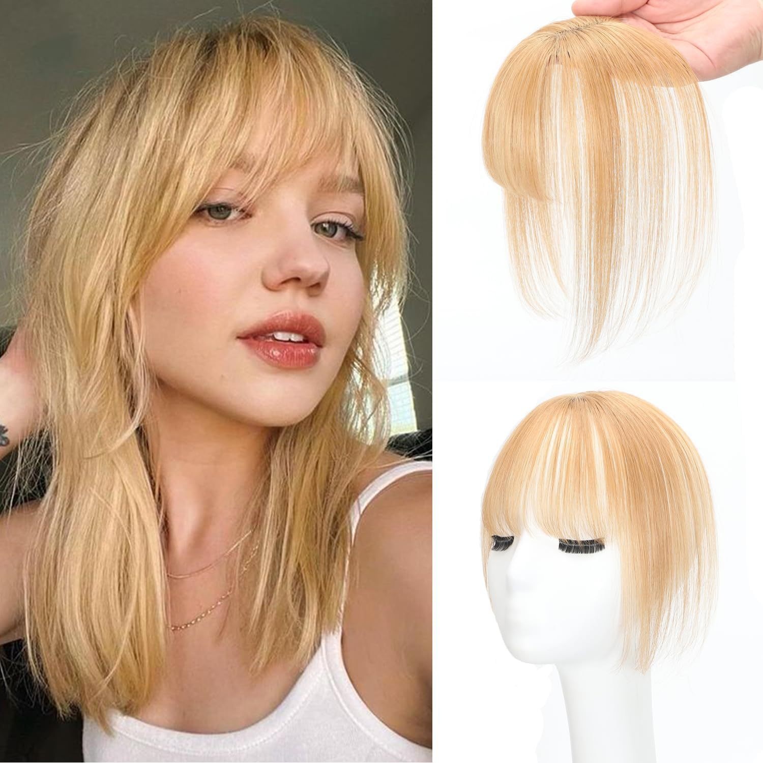 100% Real Human Hair Air Small T Refill 360 Covering Wipsy Bangs Hand Woven French Hair Female 10 Inches