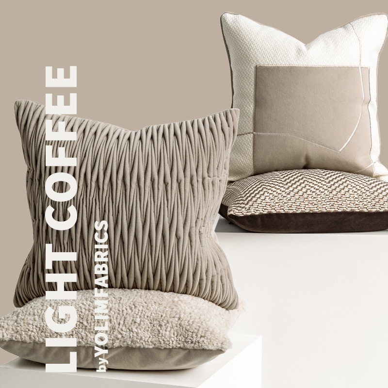 Coffee Color Modern Simple Light Luxury High-end Sofa Pillow Three-dimensional Pleated Cotton And Linen Texture Milk Coffee Color Cushion Cover