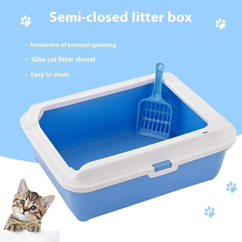 Semi-enclosed Cat Litter Box Small Splash-proof Cat Toilet Cat Cleaning Supplies Shit Pot With Shovel