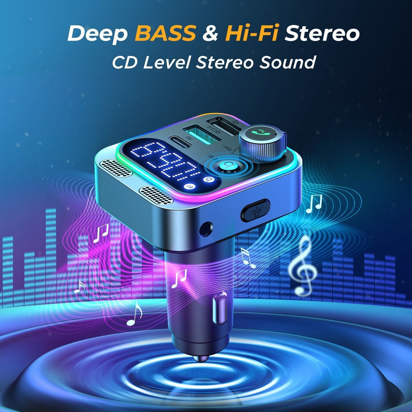 Jiletang48 WDual Microphone Car Bluetooth Transmitter Car Charger Car Charger12-24 VUniversal