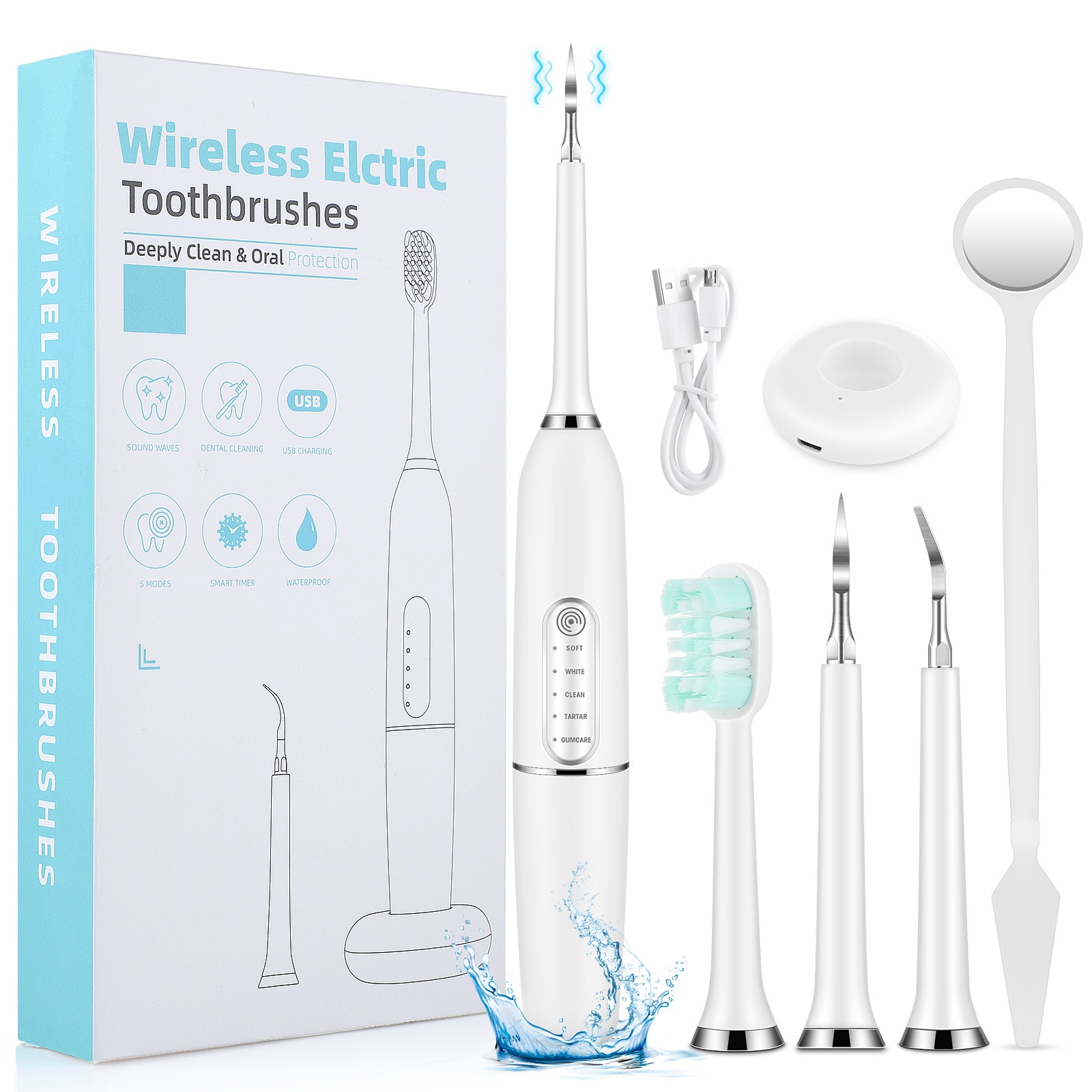 Smart Sonic Toothbrush,Dental Calculus Remover,5-mode Touch Electric Toothbrush,Rechargeable Toothbrush
