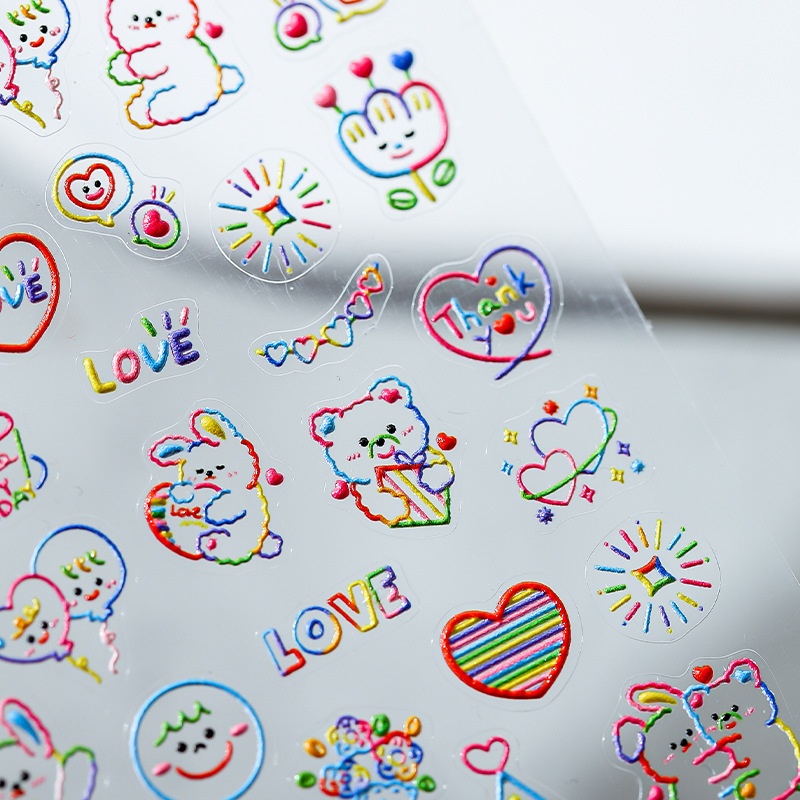 Iron Element Technology Three-dimensional5 DNail Stickers Thin Transparent Adhesive Nail Stickers Accessories Color Line Bear TS1233