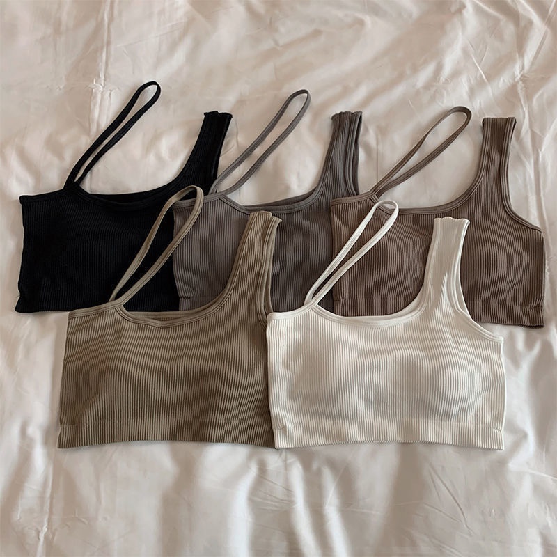 Style Oblique Shoulder Camisole Tube Top Irregular Beautiful Back Chest Wrap Integrated Fixed Cup Sports Yoga Underwear For Women